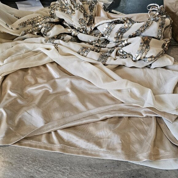 Alberto Makali Size 12 Cream One Shoulder Cocktail Dress Sequins Metallic NWT - Picture 14 of 15